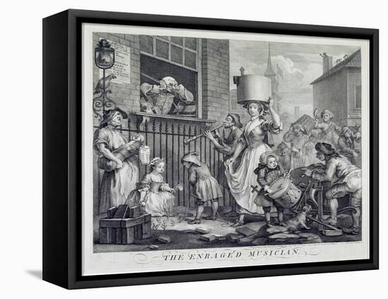 The Enraged Musician, 1741 (Engraving)-William Hogarth-Framed Stretched Canvas