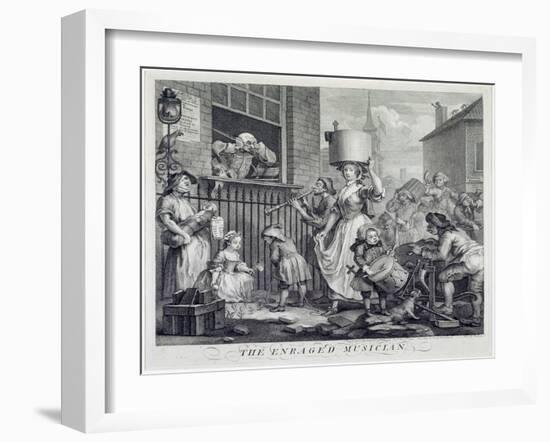 The Enraged Musician, 1741 (Engraving)-William Hogarth-Framed Giclee Print