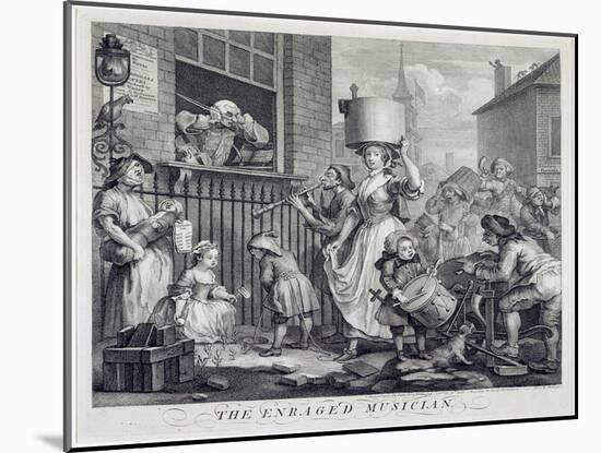 The Enraged Musician, 1741 (Engraving)-William Hogarth-Mounted Giclee Print