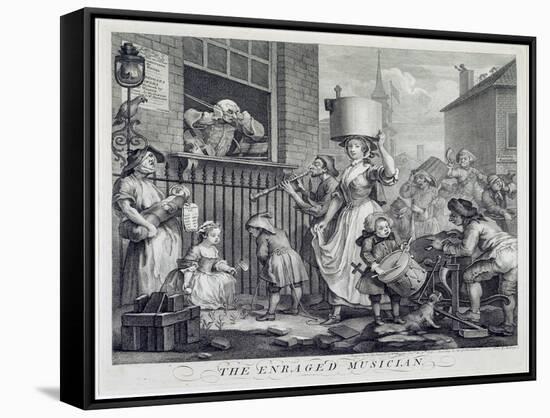 The Enraged Musician, 1741 (Engraving)-William Hogarth-Framed Stretched Canvas