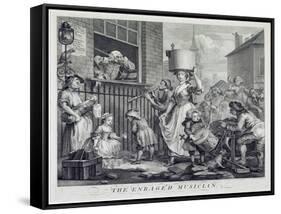 The Enraged Musician, 1741 (Engraving)-William Hogarth-Framed Stretched Canvas