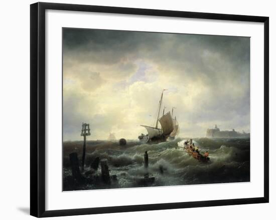 The Entrance to the Harbour at Hellevoetsluys, 1850-Andreas Achenbach-Framed Giclee Print