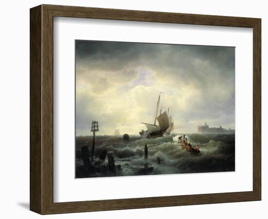 The Entrance to the Harbour at Hellevoetsluys, 1850-Andreas Achenbach-Framed Giclee Print