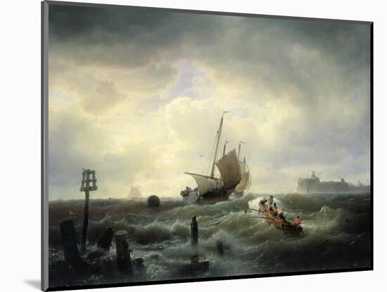 The Entrance to the Harbour at Hellevoetsluys, 1850-Andreas Achenbach-Mounted Giclee Print