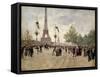 The entrance to the Universal Exhibition of 1889 Paris showing the Eiffel tower.-Jean Beraud-Framed Stretched Canvas