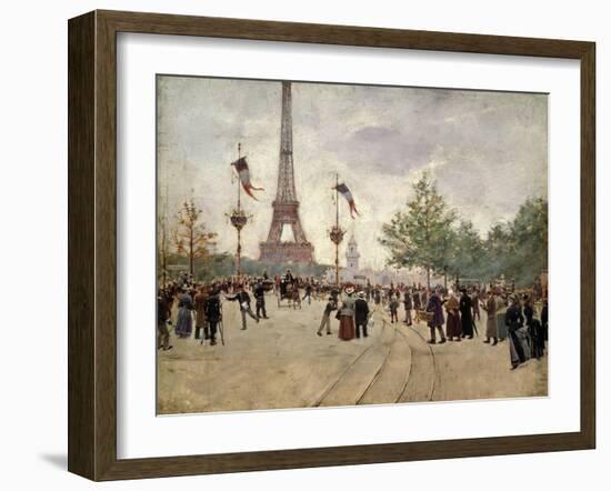 The entrance to the Universal Exhibition of 1889 Paris showing the Eiffel tower.-Jean Beraud-Framed Giclee Print