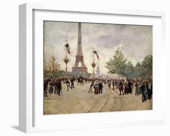 The entrance to the Universal Exhibition of 1889 Paris showing the Eiffel tower.-Jean Beraud-Framed Giclee Print