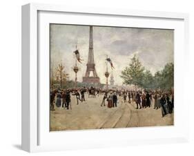 The entrance to the Universal Exhibition of 1889 Paris showing the Eiffel tower.-Jean Beraud-Framed Giclee Print