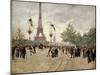 The entrance to the Universal Exhibition of 1889 Paris showing the Eiffel tower.-Jean Beraud-Mounted Giclee Print