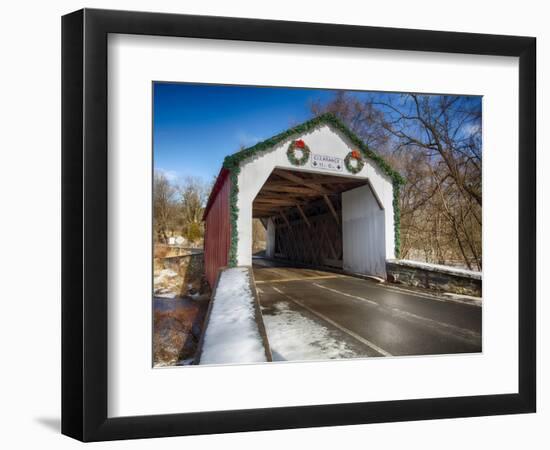 The Erwina Covered Bridge During Winter Season, Bucks County, Pennsylvania-George Oze-Framed Photographic Print