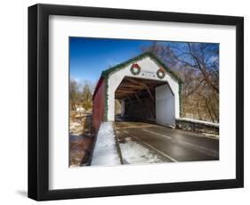 The Erwina Covered Bridge During Winter Season, Bucks County, Pennsylvania-George Oze-Framed Photographic Print