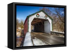 The Erwina Covered Bridge During Winter Season, Bucks County, Pennsylvania-George Oze-Framed Stretched Canvas