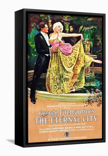 THE ETERNAL CITY, l-r: Barbara La Marr, Lionel Barrymore on poster art, 1923.-null-Framed Stretched Canvas
