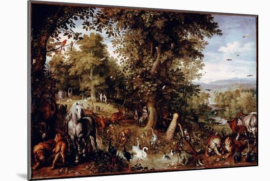 The Eternal Paradise All the Animals of Creation Represented in Pairs. Painting by Jan Bruegel (Or-Jan the Elder Brueghel-Mounted Giclee Print