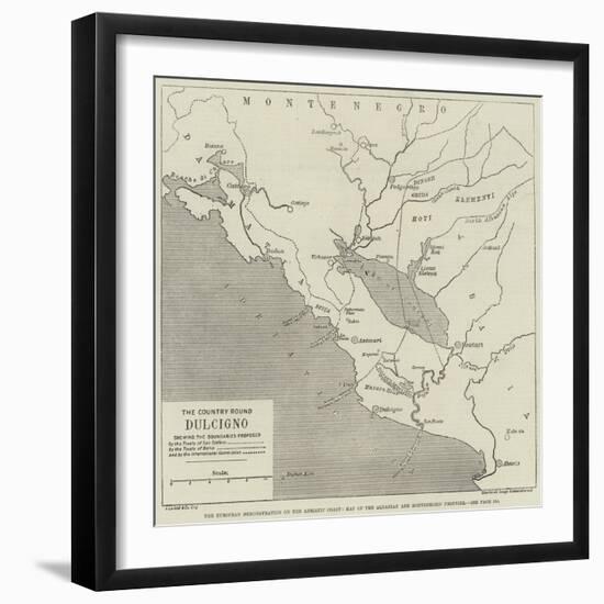 The European Demonstration on the Adriatic Coast, Map of the Albanian and Montenegrin Frontier-null-Framed Giclee Print