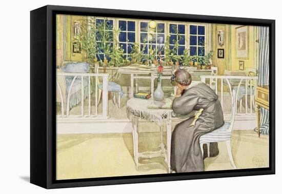 The Evening Before the Journey to England - Study Room, Published in "Lasst Licht Hinin"-Carl Larsson-Framed Stretched Canvas