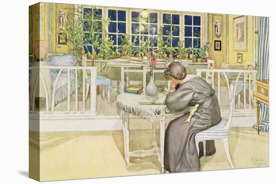 The Evening Before the Journey to England - Study Room, Published in "Lasst Licht Hinin"-Carl Larsson-Stretched Canvas