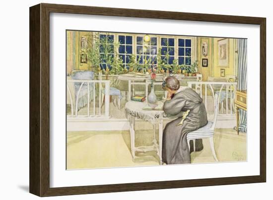 The Evening Before the Journey to England - Study Room, Published in "Lasst Licht Hinin"-Carl Larsson-Framed Giclee Print