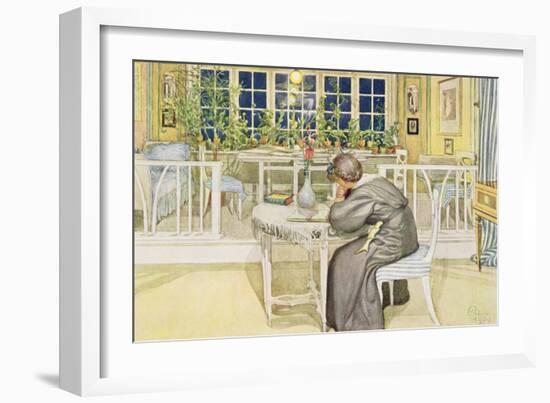 The Evening Before the Journey to England - Study Room, Published in "Lasst Licht Hinin"-Carl Larsson-Framed Giclee Print