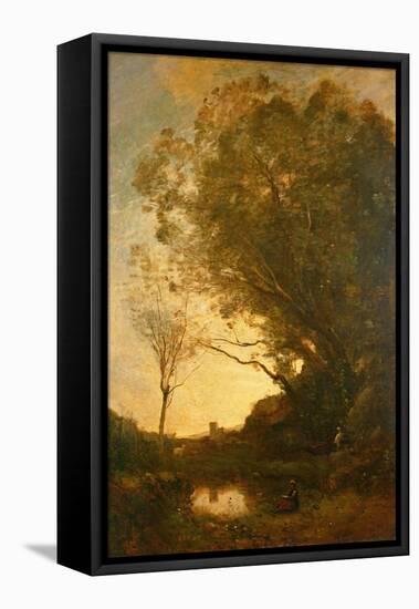 The Evening-Jean-Baptiste-Camille Corot-Framed Stretched Canvas