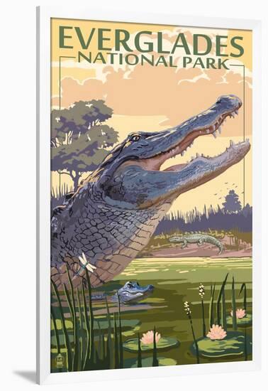 The Everglades National Park, Florida - Alligator Scene-Lantern Press-Framed Art Print