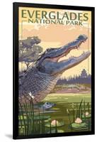 The Everglades National Park, Florida - Alligator Scene-Lantern Press-Framed Art Print