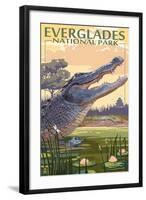 The Everglades National Park, Florida - Alligator Scene-Lantern Press-Framed Art Print