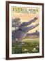 The Everglades National Park, Florida - Alligator Scene-Lantern Press-Framed Art Print