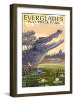 The Everglades National Park, Florida - Alligator Scene-Lantern Press-Framed Art Print