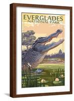 The Everglades National Park, Florida - Alligator Scene-Lantern Press-Framed Art Print