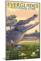 The Everglades National Park, Florida - Alligator Scene-Lantern Press-Mounted Art Print