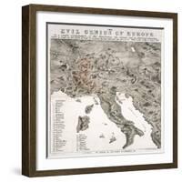 The Evil Genius of Europe, A Comic Map, 1859-W. Coney-Framed Giclee Print