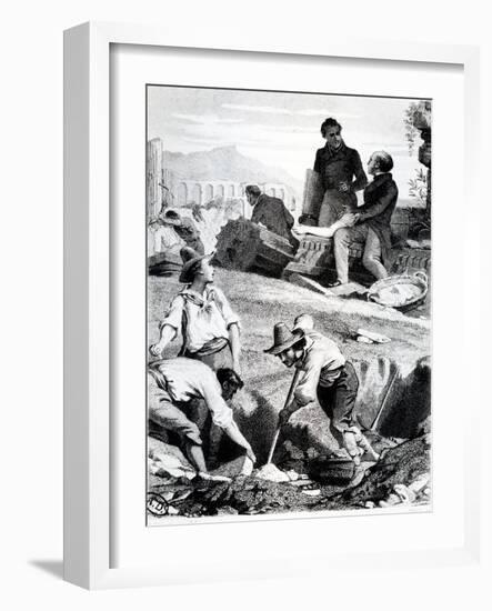 The Excavations at Torre Vergata, from 'Memoires D'Outre-Tombe' by Chateaubriand, 1850 (Litho)-Felix Philippoteaux-Framed Giclee Print