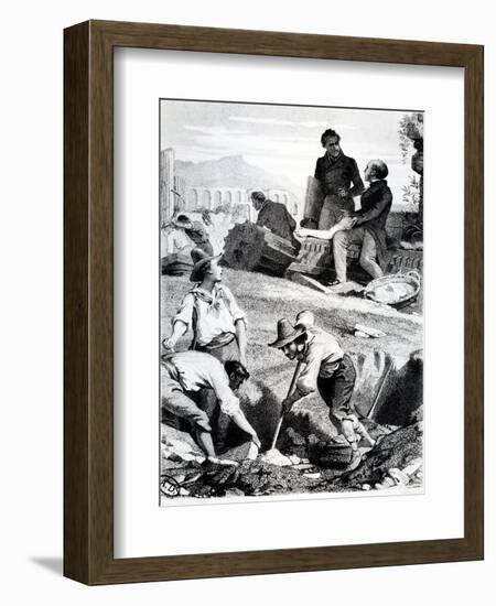 The Excavations at Torre Vergata, from 'Memoires D'Outre-Tombe' by Chateaubriand, 1850 (Litho)-Felix Philippoteaux-Framed Premium Giclee Print