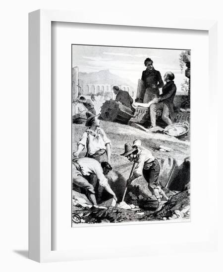 The Excavations at Torre Vergata, from 'Memoires D'Outre-Tombe' by Chateaubriand, 1850 (Litho)-Felix Philippoteaux-Framed Premium Giclee Print