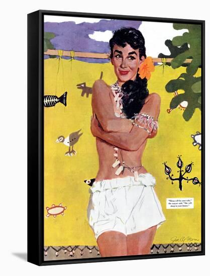 The Exile of Paradise Island  - Saturday Evening Post "Leading Ladies", September 4, 1954 pg.29-Joe de Mers-Framed Stretched Canvas