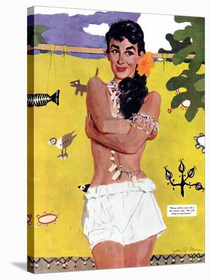 The Exile of Paradise Island  - Saturday Evening Post "Leading Ladies", September 4, 1954 pg.29-Joe de Mers-Stretched Canvas