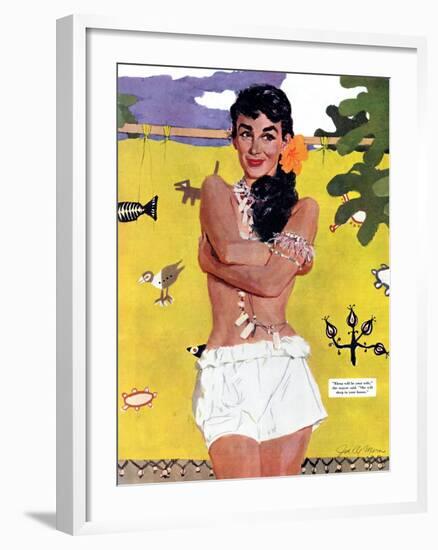 The Exile of Paradise Island  - Saturday Evening Post "Leading Ladies", September 4, 1954 pg.29-Joe de Mers-Framed Giclee Print