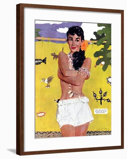 The Exile of Paradise Island  - Saturday Evening Post "Leading Ladies", September 4, 1954 pg.29-Joe de Mers-Framed Giclee Print