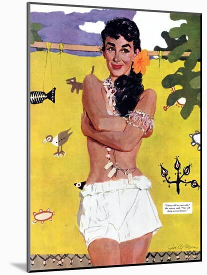 The Exile of Paradise Island  - Saturday Evening Post "Leading Ladies", September 4, 1954 pg.29-Joe de Mers-Mounted Giclee Print