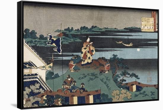 The Exiled Poet Nakamaro'-Katsushika Hokusai-Framed Stretched Canvas