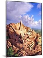 The Exposed Bones of a Triceratops on a Western Landscape-null-Mounted Art Print