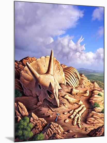 The Exposed Bones of a Triceratops on a Western Landscape-null-Mounted Art Print