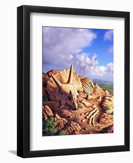 The Exposed Bones of a Triceratops on a Western Landscape-null-Framed Art Print