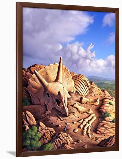 The Exposed Bones of a Triceratops on a Western Landscape-null-Framed Art Print