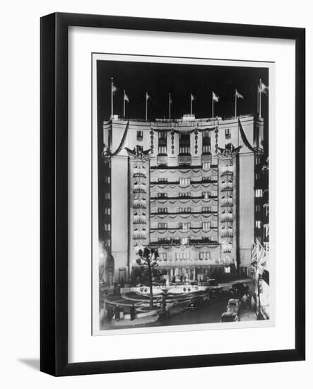 The Exterior of the Dorchester Hotel in Exclusive Park Lane London Floodlit-null-Framed Art Print