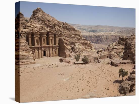 The Facade of the Monastery Carved into the Red Rock at Petra, UNESCO World Heritage Site, Jordan,-Martin Child-Stretched Canvas