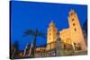 The Facade of the Norman Cathedral of Cefalu Illuminated at Night, Sicily, Italy, Europe-Martin Child-Stretched Canvas