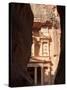 The Facade of the Treasury (Al Khazneh) Carved into the Red Rock, Seen from the Siq, Petra, UNESCO -Martin Child-Stretched Canvas