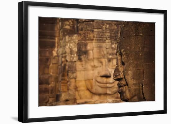 The faces on the Bayon temple at Angkor, UNESCO World Heritage Site, Siem Reap, Cambodia, Indochina-Alex Treadway-Framed Photographic Print